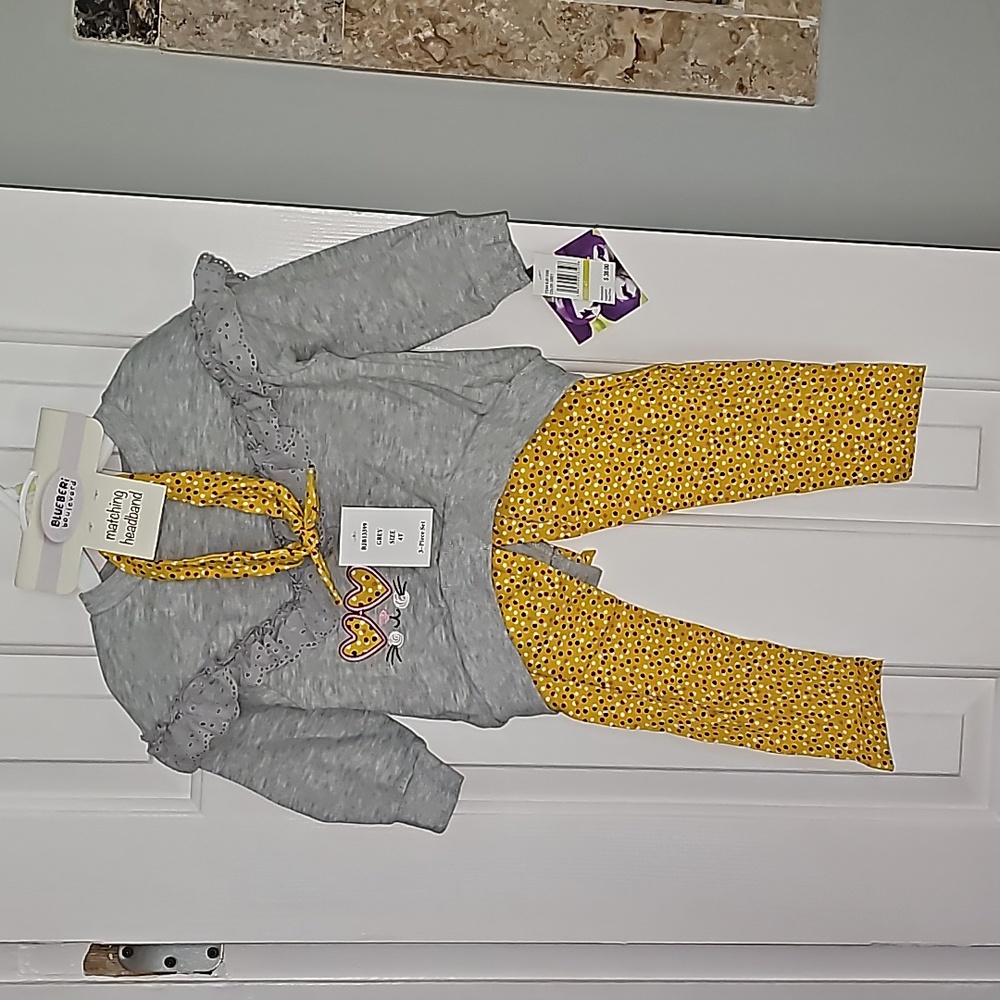Blueberi Blvd Gray and Yellow Outfit Kid's Top Size 4T Pants Size 5 - Picture 2 of 13